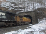 J Engines entering Glen Alum Tunnel on a snowy afternoon